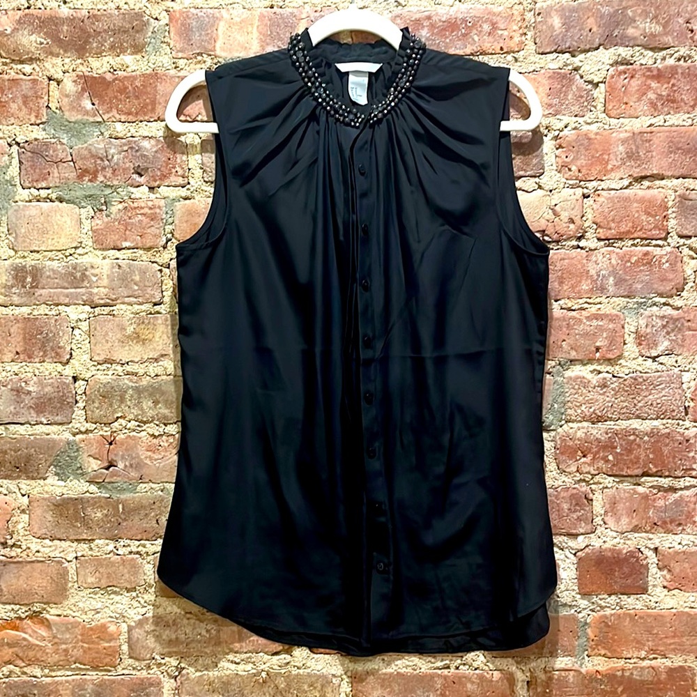 Black Hutton down blouse with beaded collar